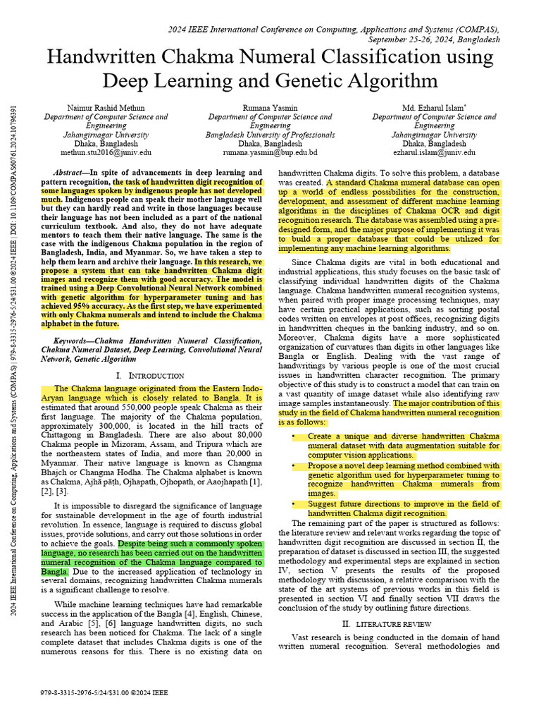 Handwritten Chakma Numeral Classification Using Deep Learning and ...