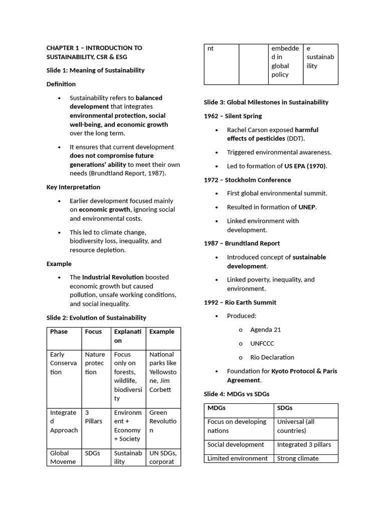 ESG Notes | PDF | Sustainability | Corporate Social Responsibility