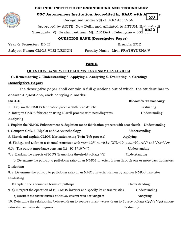 III-II Cmos Vlsi Design Question Bank r22 (Descriptive Paper) | PDF ...