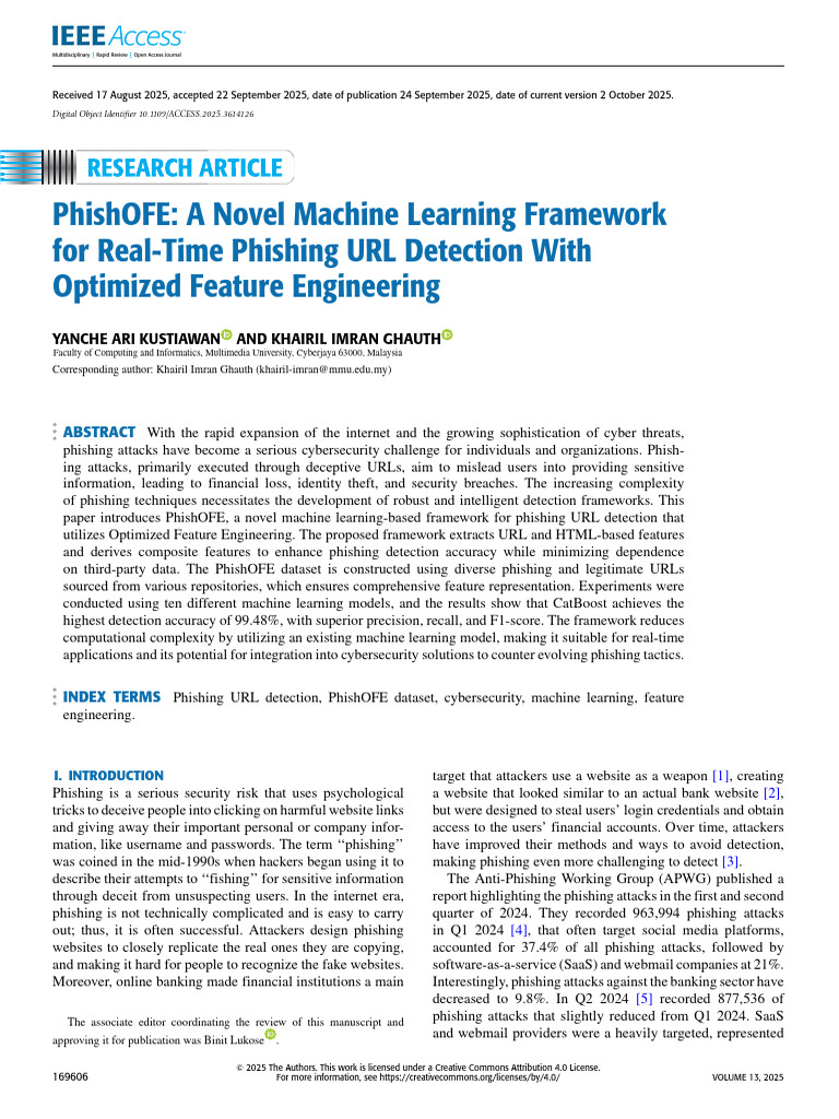 PhishOFE A Novel Machine Learning Framework For Real-Time Phishing URL ...