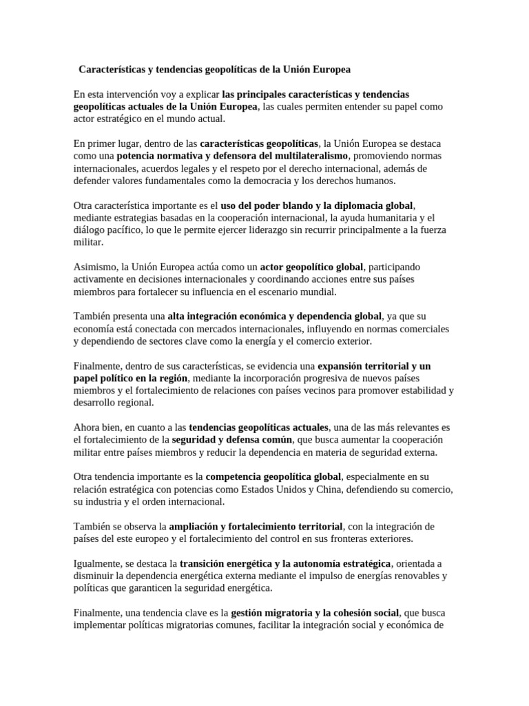 Características y Tendencias Geopolíticas de La Unión Europea | PDF ...