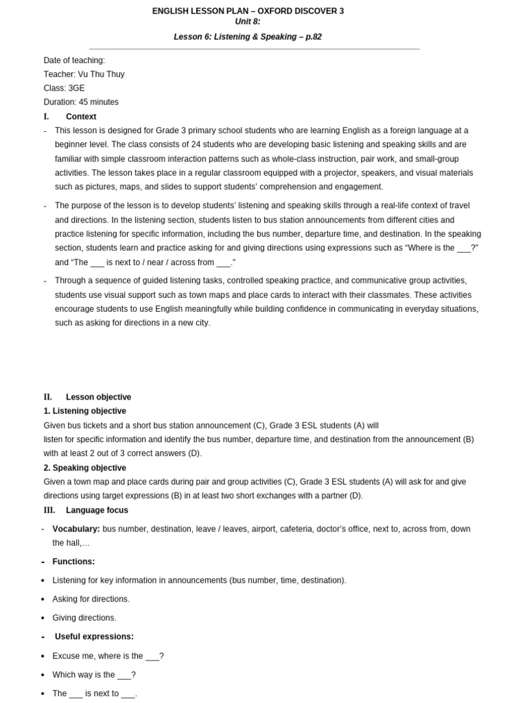 Lesson Plan- Lis & Speaking | PDF | English As A Second Or Foreign ...