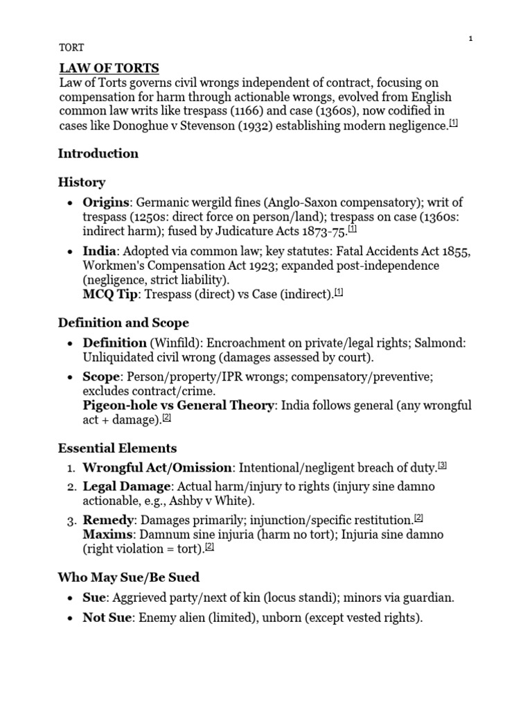 TORT notes | PDF | Tort | Damages