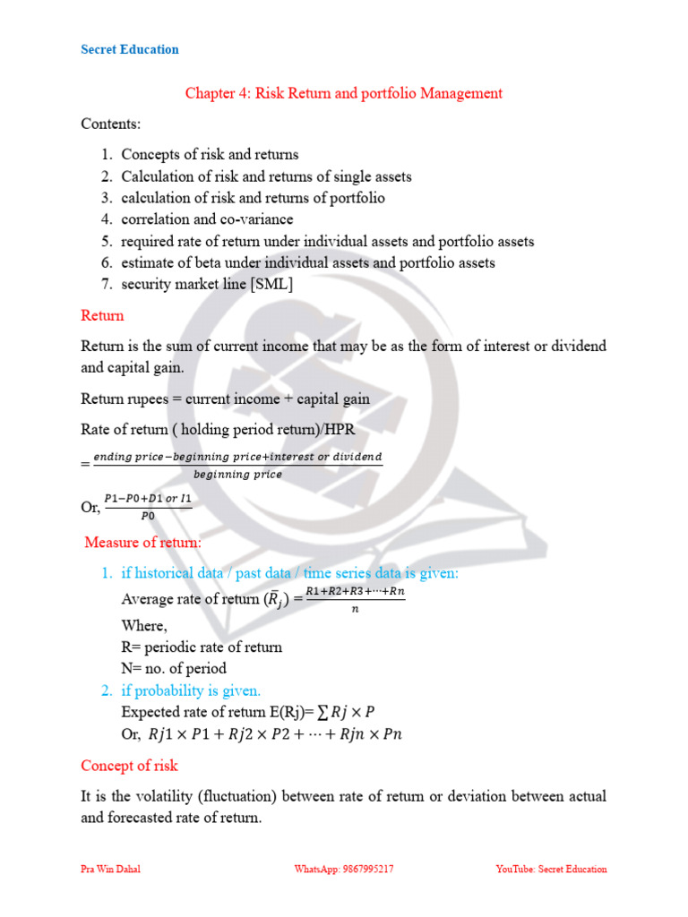 Chapter 4 Risk, Return and Portfolio Management | PDF | Capital Asset ...