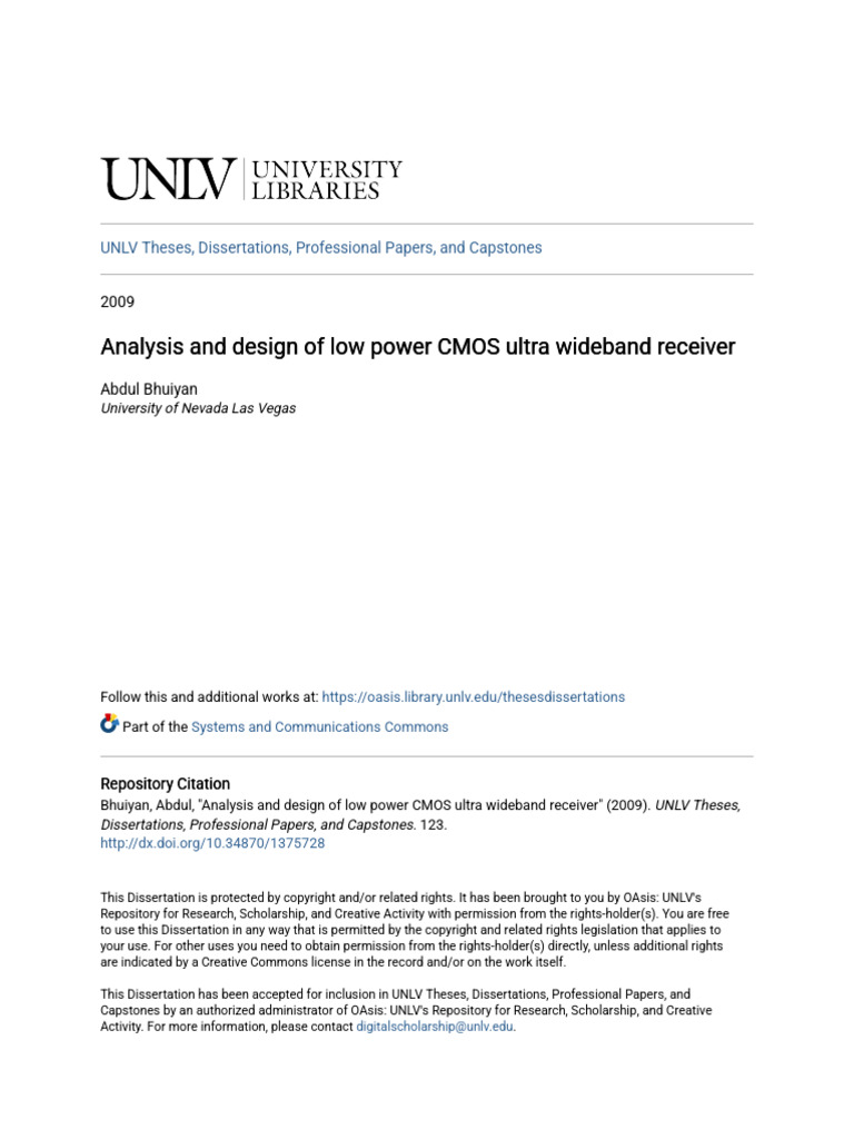 Analysis and Design of Low Power CMOS Ultra Wideband Receiver | PDF ...