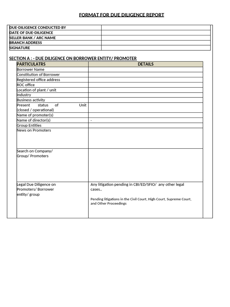 Due Diligence Report Format | PDF | Due Diligence | Loans