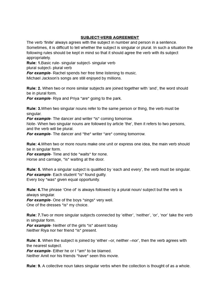 Subject Verb Agreement | PDF | Grammatical Number | Plural