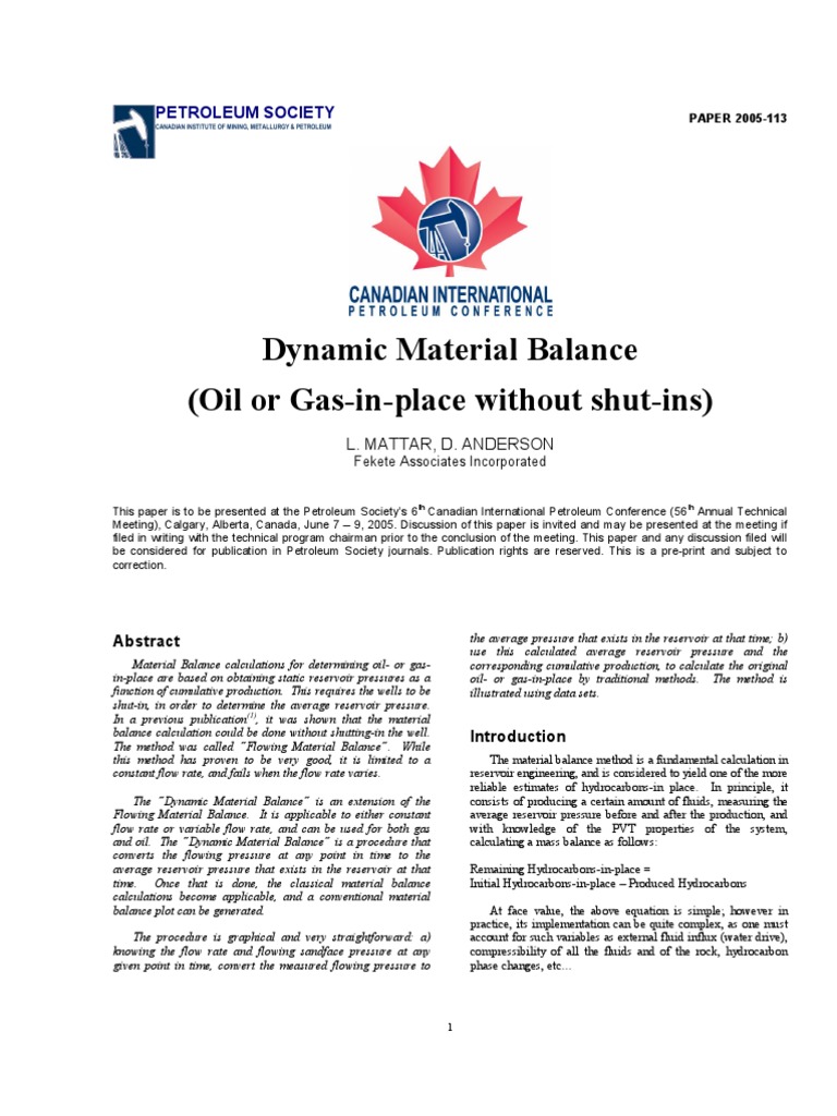 Dynamic Material Balance for Reservoirs | PDF | Petroleum Reservoir ...