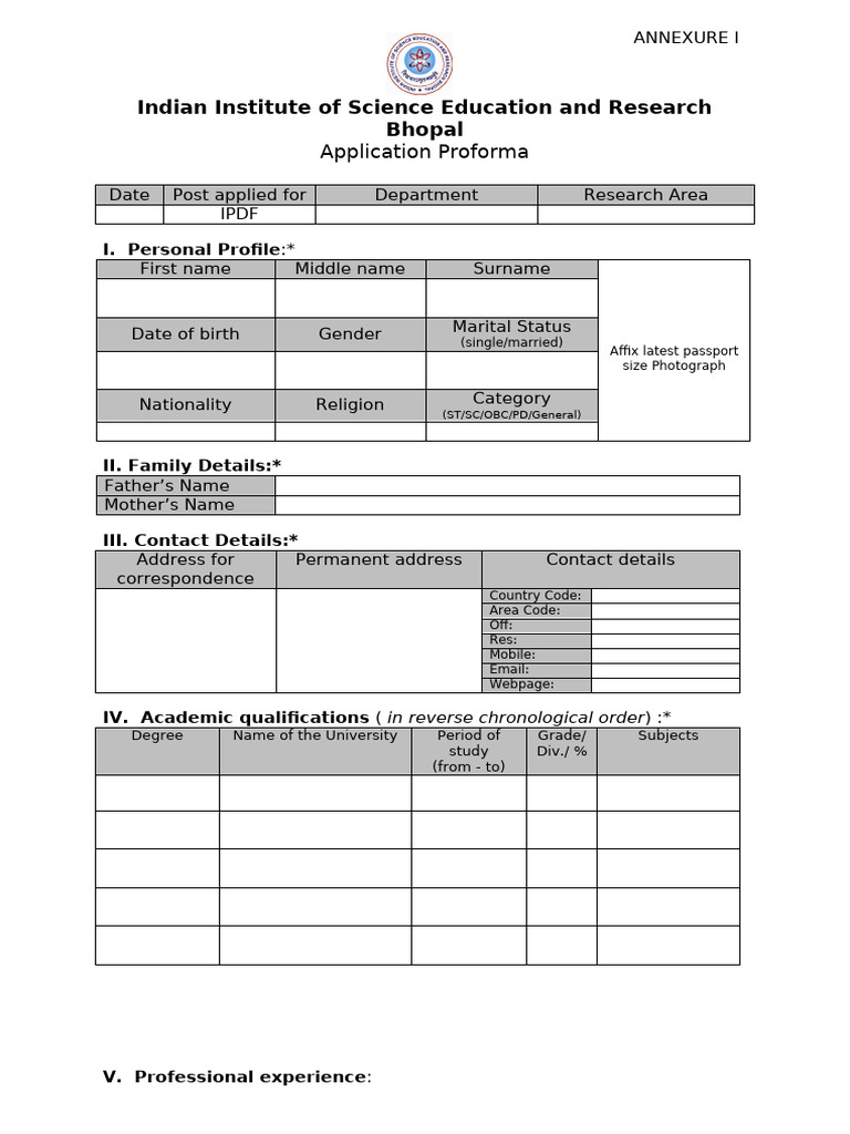 Annexure I Application Form | PDF | Government And Personhood