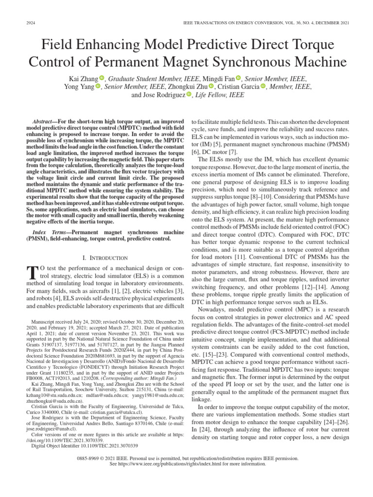 Field Enhancing Model Predictive Direct Torque | PDF | Electric Motor ...