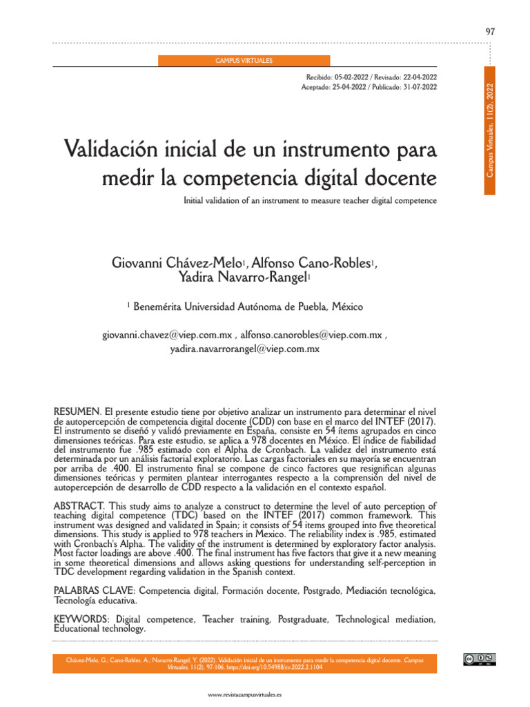 Validación inicial de un instrumento para medir la competencia digital ...
