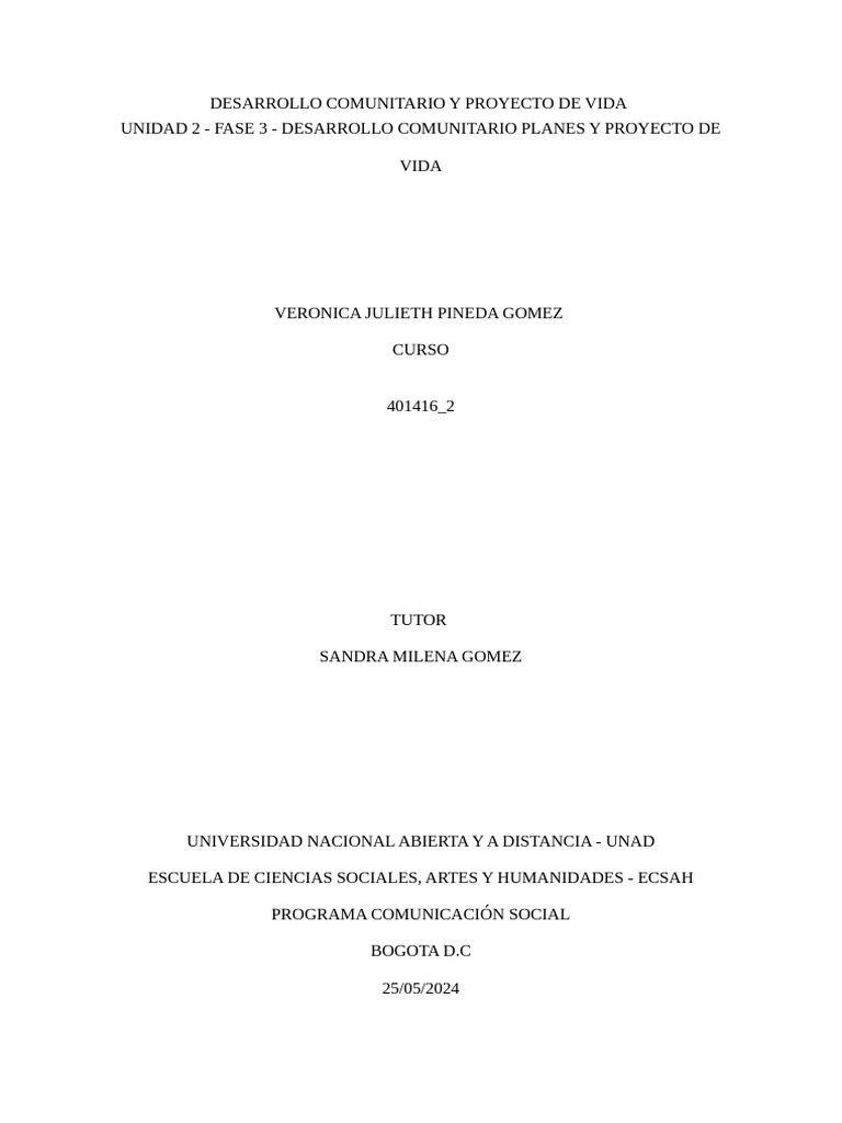 Desarrollo Comunitario y Proyecto de Vida | PDF | Objetivo | Planificación