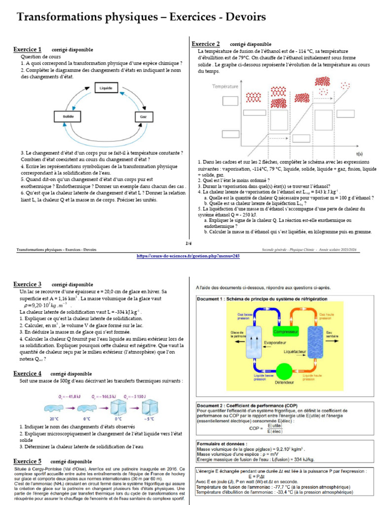 Transformations Physiques Exercices | PDF | Enthalpie de changement d ...