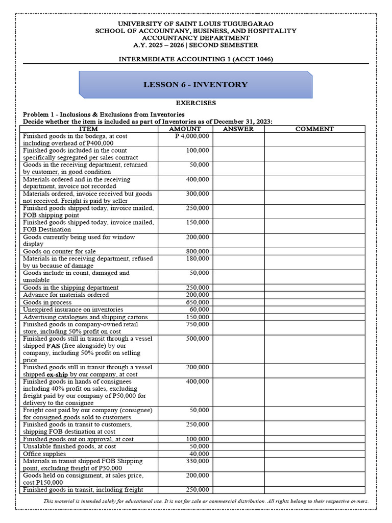 Inventory Exercises | PDF | Cost Of Goods Sold | Inventory
