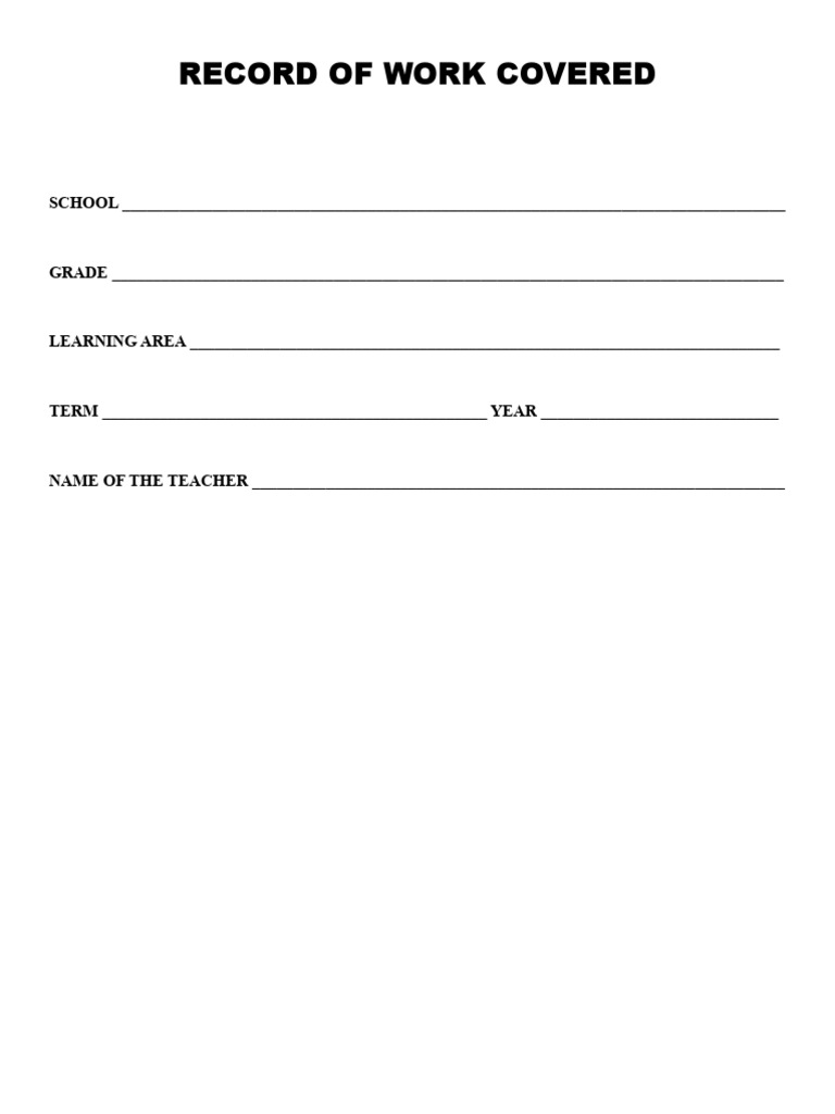Record of Work Covered Booklet | PDF