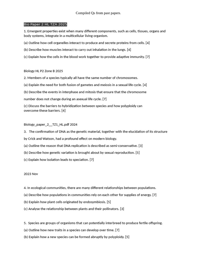 Compiled P2 Sec B Qs | PDF | Cell (Biology) | Biology