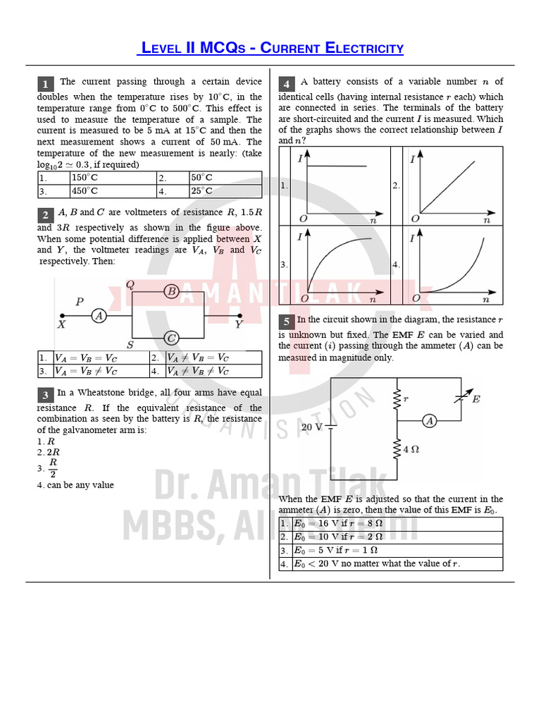 17. Level II Most important questions- Current Electricity | PDF ...
