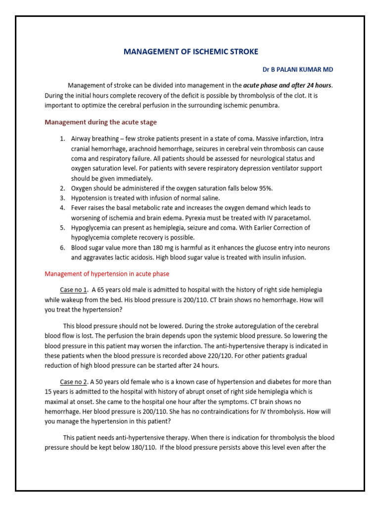 Management of Ischemic Stroke Dr Pk | PDF | Stroke | Ischemia