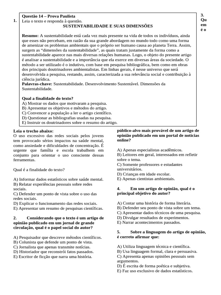 EXERCÍCIOS - ARTIGO DE OPINIÃO | PDF | Science | Publicações acadêmicas