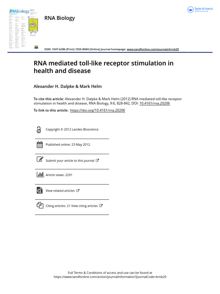 RNA Mediated Toll-like Receptor Stimulation in Health and Disease | PDF ...