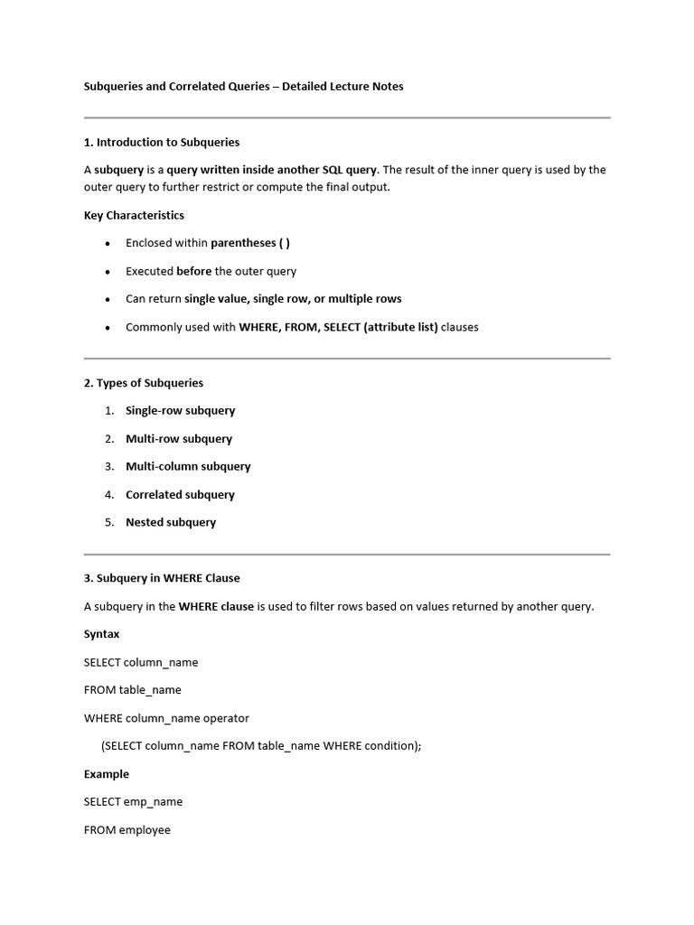 DBMS2 SUBQUERY | PDF | Sql | Information Retrieval