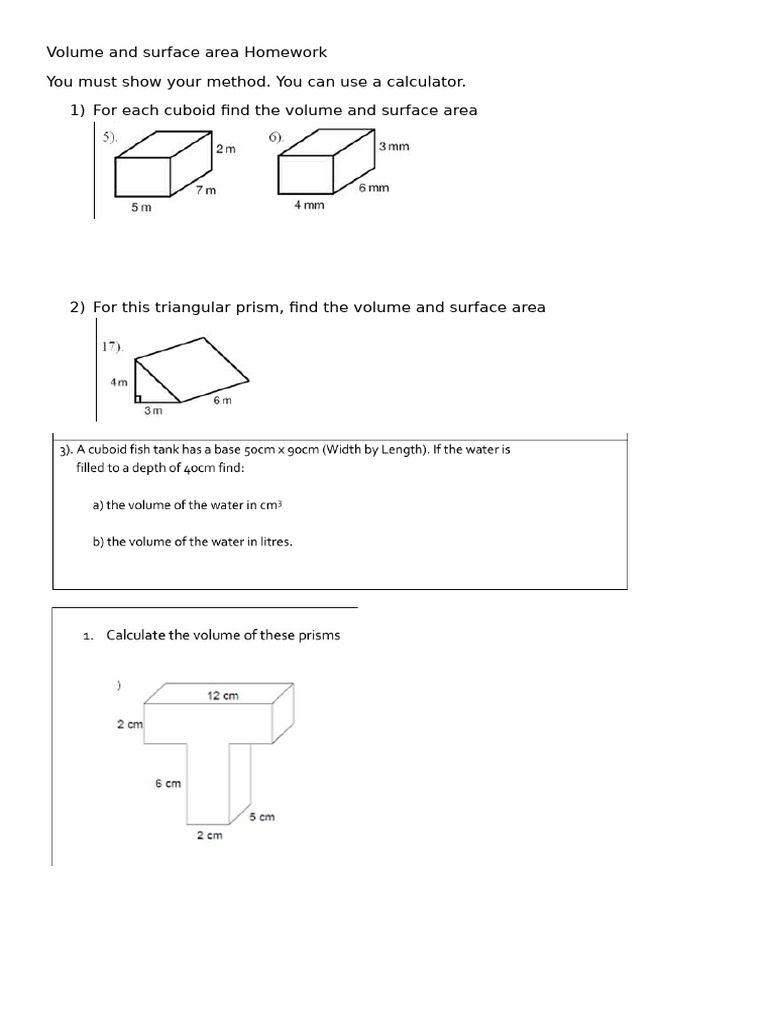 Volume and Surface Area Homework | PDF