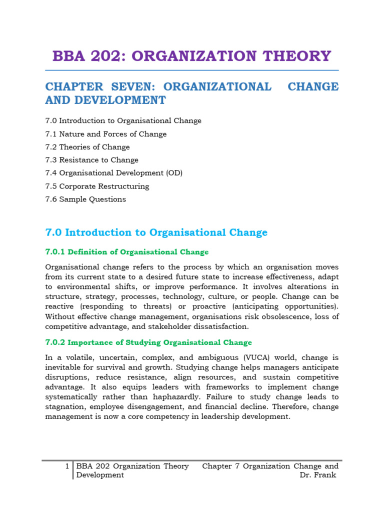 BBA 202 Chapter 7 Organization Change and Development | PDF | Mergers ...