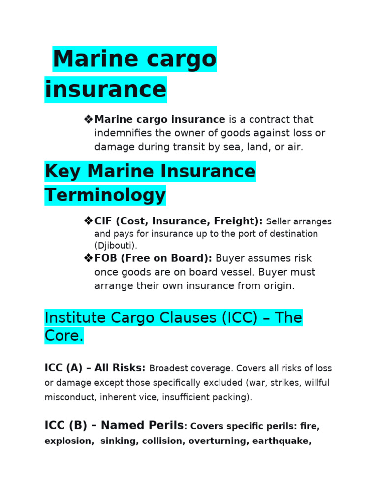 Marine cargo insurance | PDF | Insurance