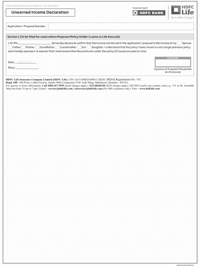 Unearned Income Declaration Form | PDF