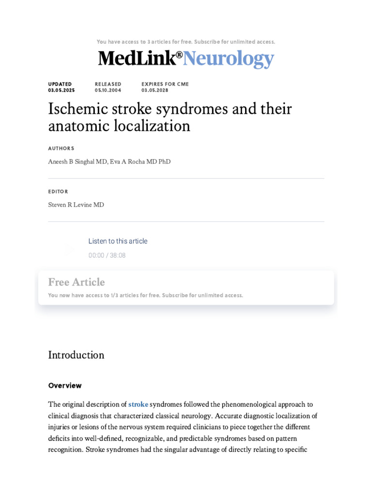 Ischemic Stroke Syndromes and Their Anatomic Localization _ MedLink ...