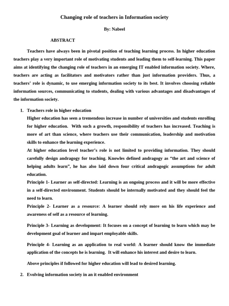 Changing Role of Teachers | PDF | Learning | Teachers