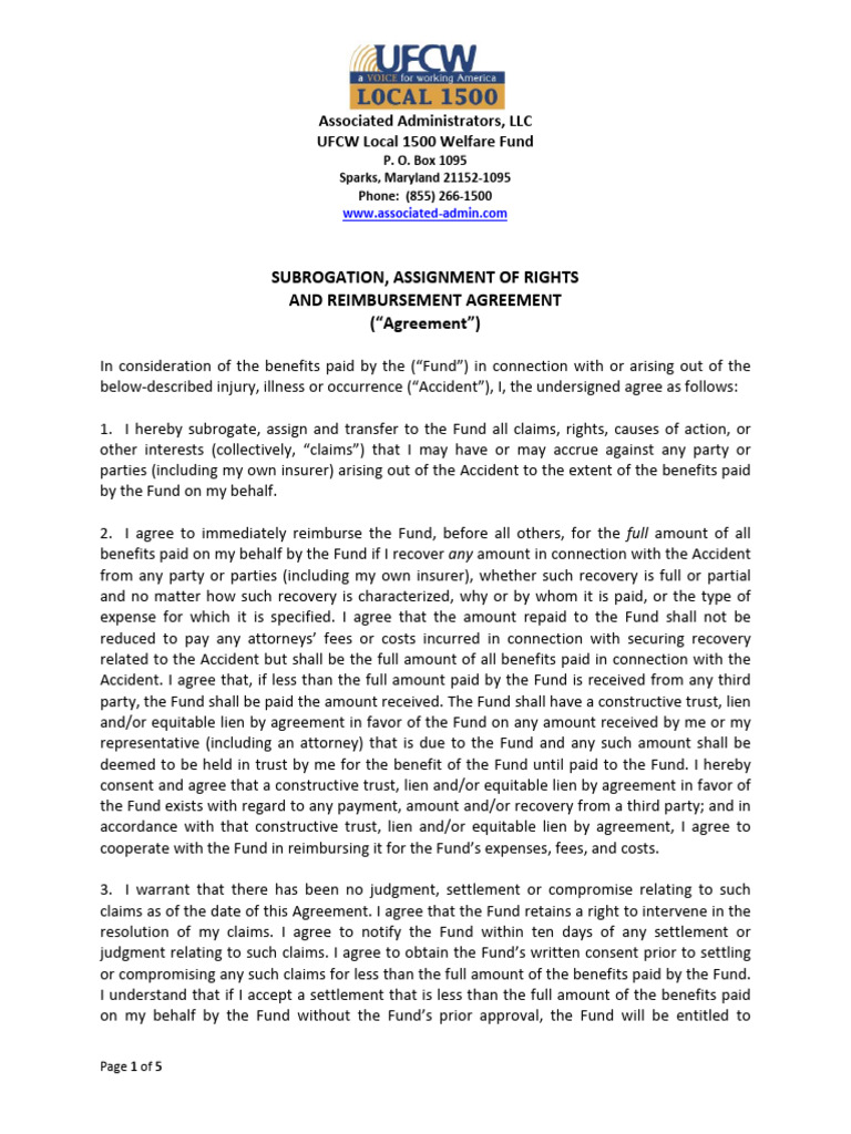 L1500 Subrogation Form | PDF | Subrogation | Insurance