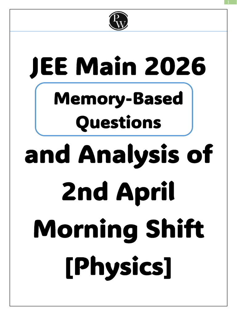 Physics JEE Main 2026 Paper Discussion PPT ATTMEPT 2 Shift 1 | PDF ...
