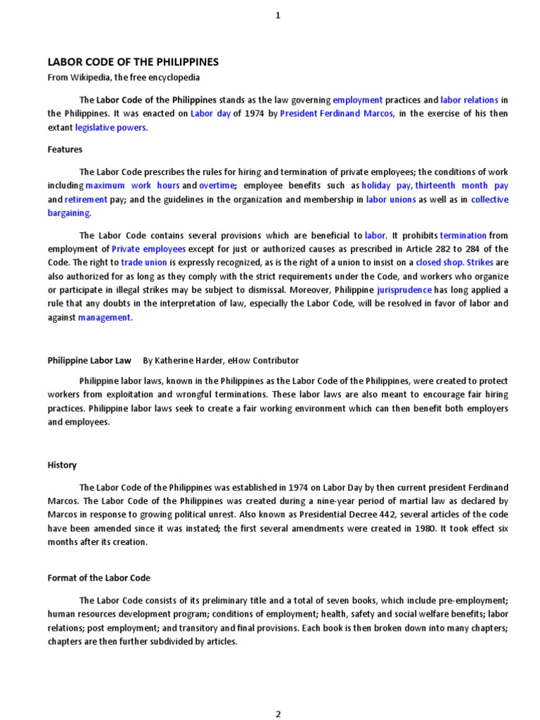 Labor Code of the Philippines Labour Law Trade Union