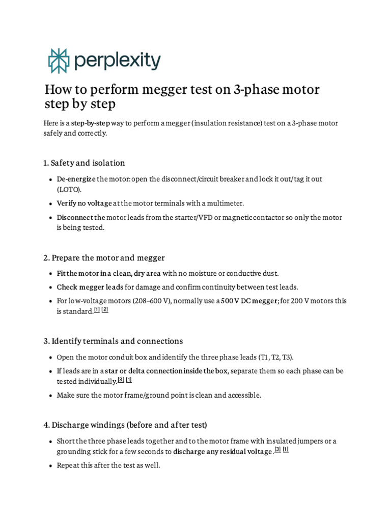 How to perform megger test on 3-phase motor step b | PDF | Electricity ...