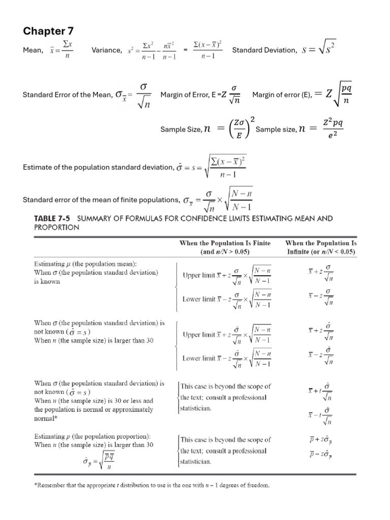 Stat Formula and Tables | PDF | Errors And Residuals | Standard Deviation