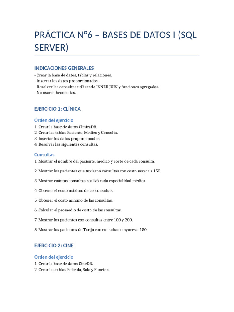 Practica SQL Server 6 | PDF