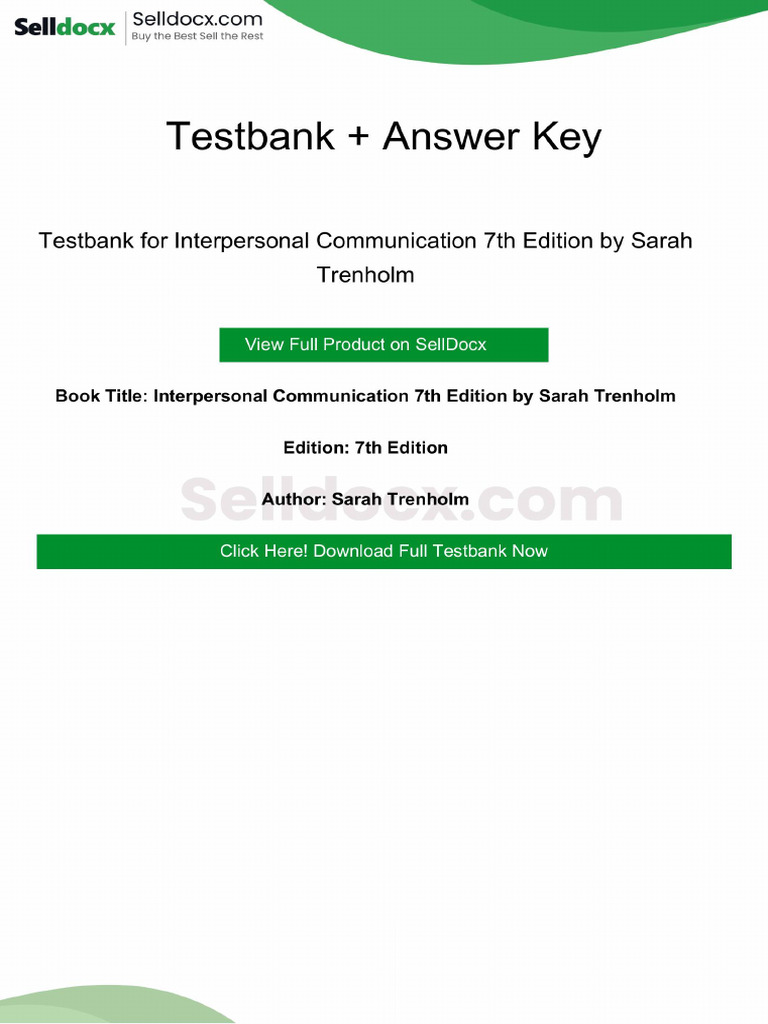 Interpersonal Communication 7th Edition Testbank | PDF | Nonverbal ...
