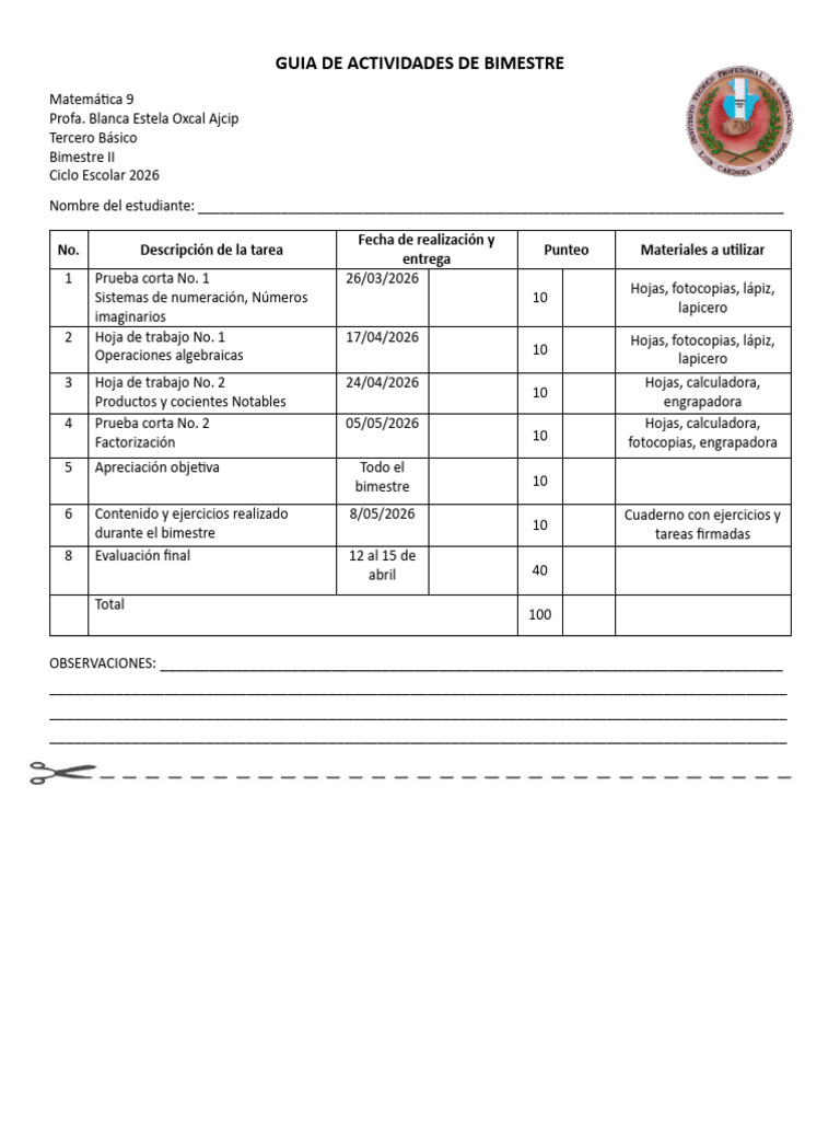 Guia de Actividades de Unidad 3ro | PDF | Matemáticas | Álgebra