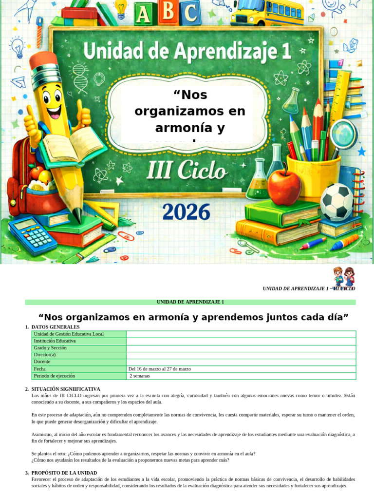 Unidad de Aprend. 1 - III Ciclo | PDF | Aprendizaje | Higiene