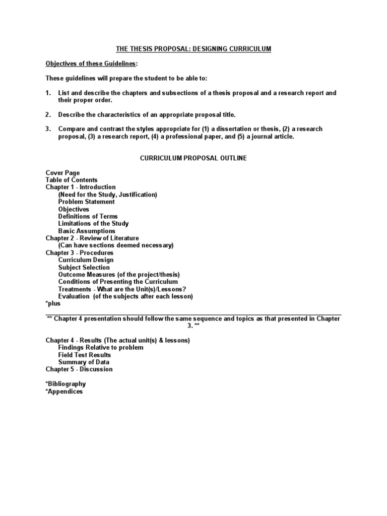 The Curriculum Proposal Thesis Curriculum