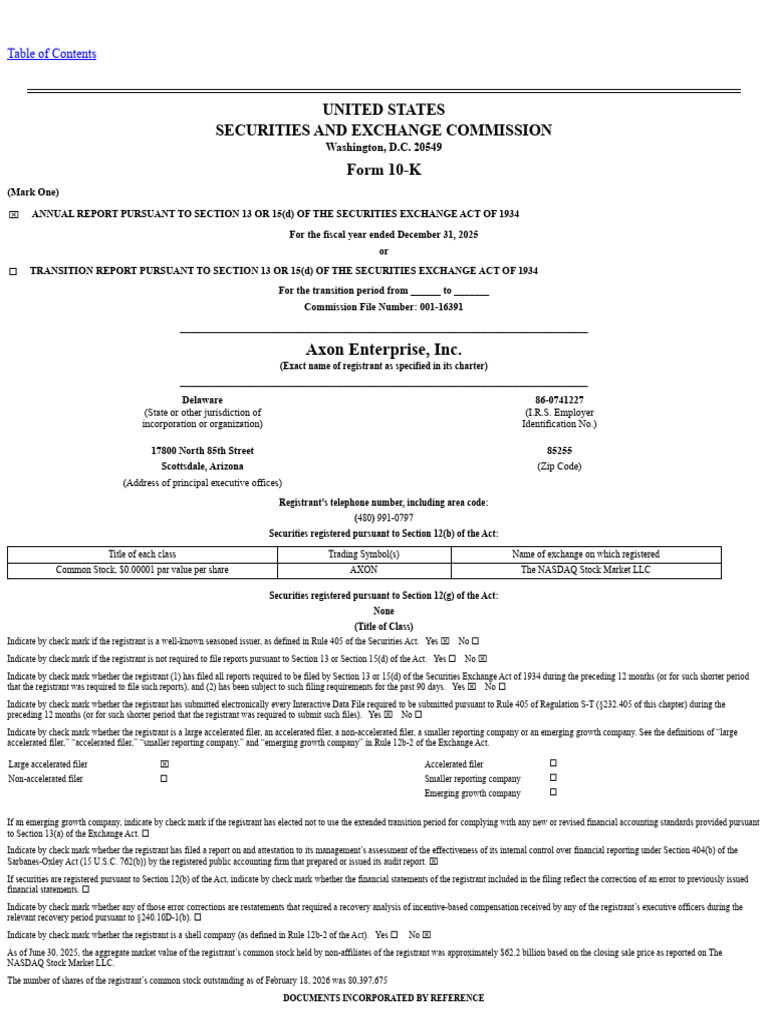 2025 10-K – Axon Enterprise Inc. | PDF | Form 10 K | Taser