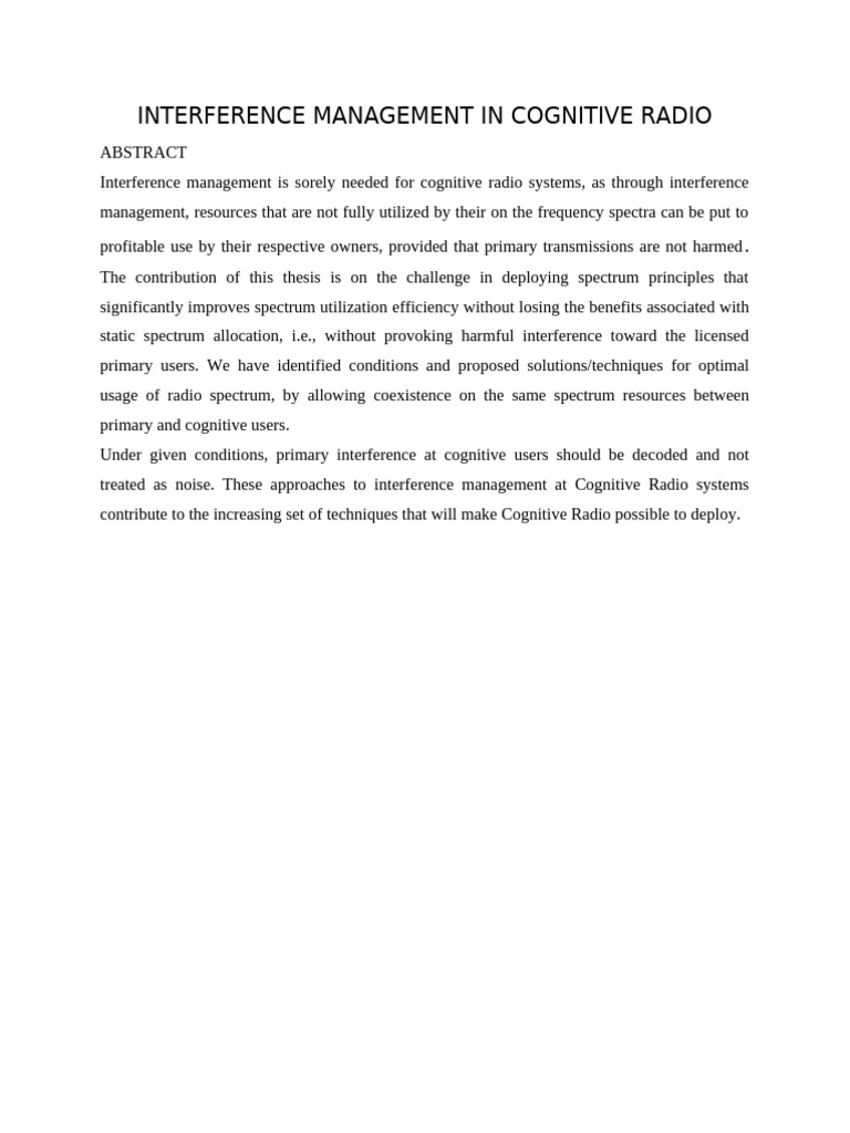 Interference Management in Cognitive Radio | PDF
