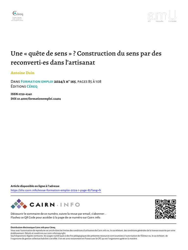 Dain 2024 Une Quete de Sens Construction Du Sens Par Des Reconverties ...