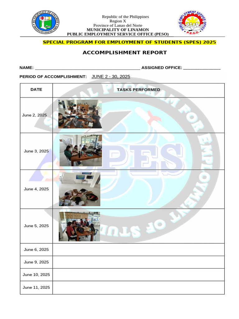 Accomplishment Report Spes - Docx 1 | PDF
