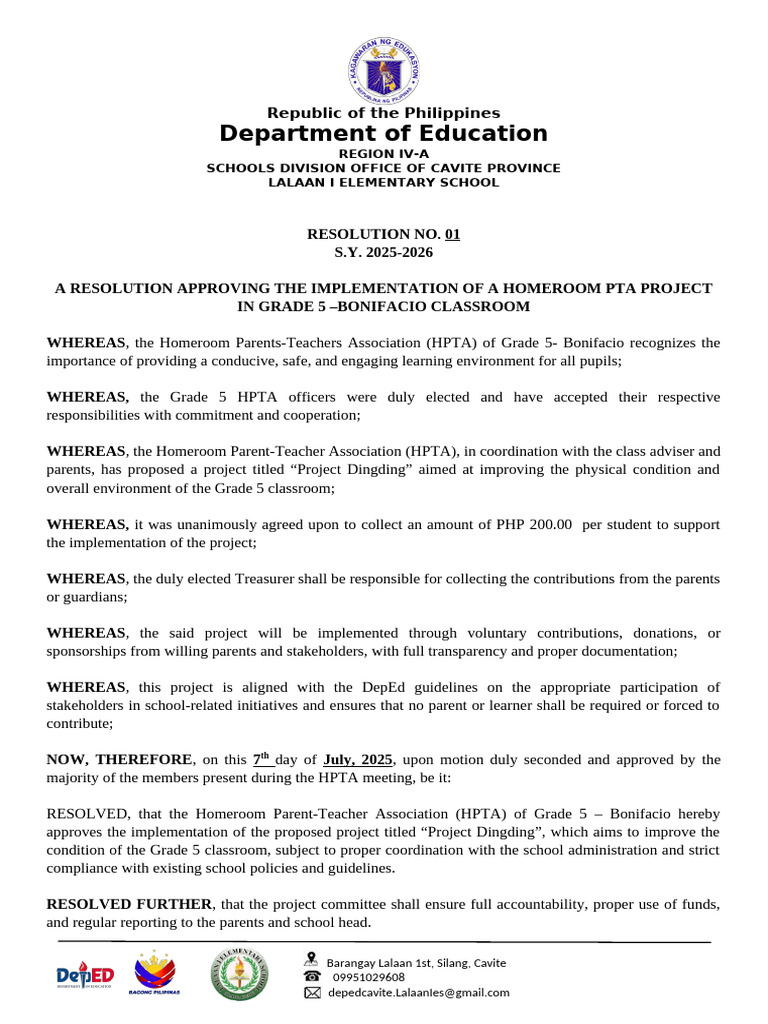 Pta Project Resolution | PDF