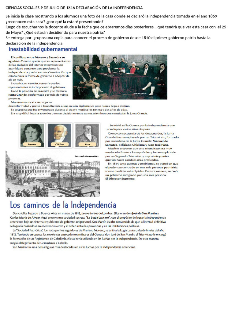 Ciencias Sociales 9 de Julio de 1816 Declaración de La Independencia | PDF