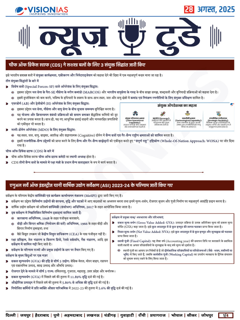 VisionIAS Daily Current Affairs 28 August 2025 | PDF