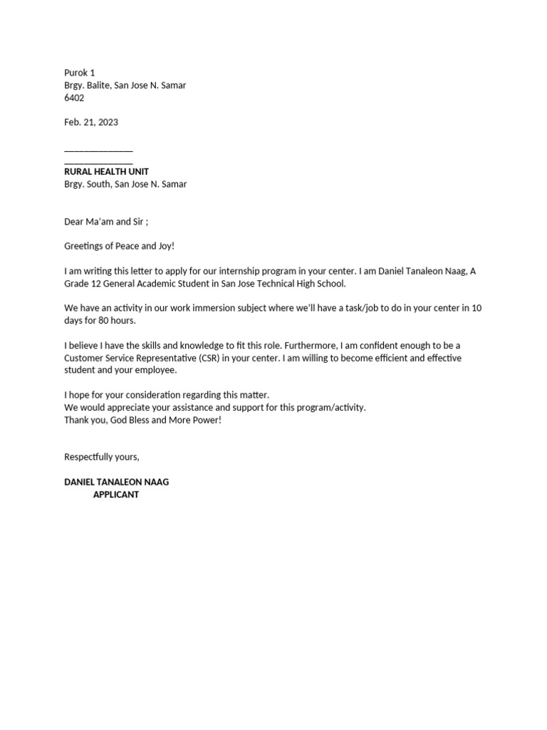 Application Letter Rural Health Unit | PDF