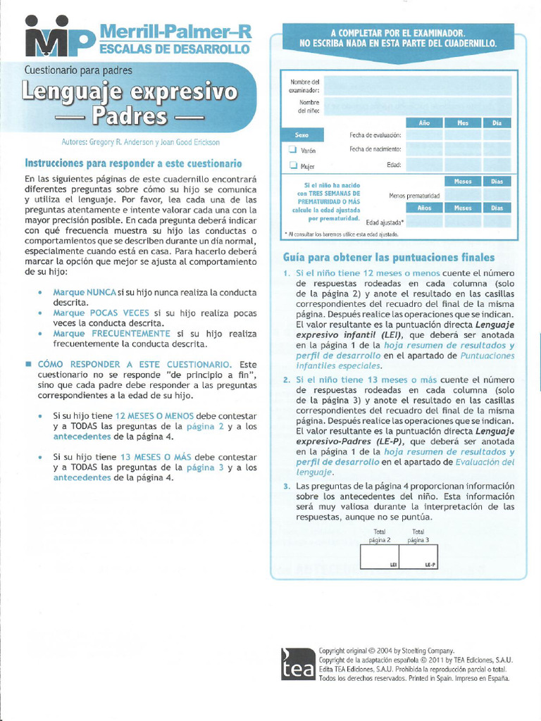 Merrill Palmer Lenguaje Expresivo Padres | PDF